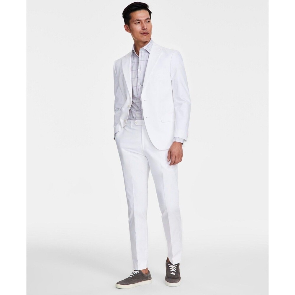 $610 NEW TOMMY HILFIGER Mens 38R White Cotton 3 Piece Suit W/ Vest & Pants 30x32